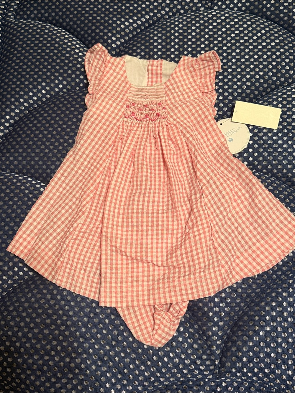 Edgehill Collection Pink Gingham Smocked 2 piece Dress 3month NEW